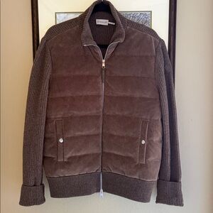 MONCLER NWT MENS SZ SMALL BROWN CARDIGAN TRICOT SWEATER. PURCHASED NEIMAN MARCUS